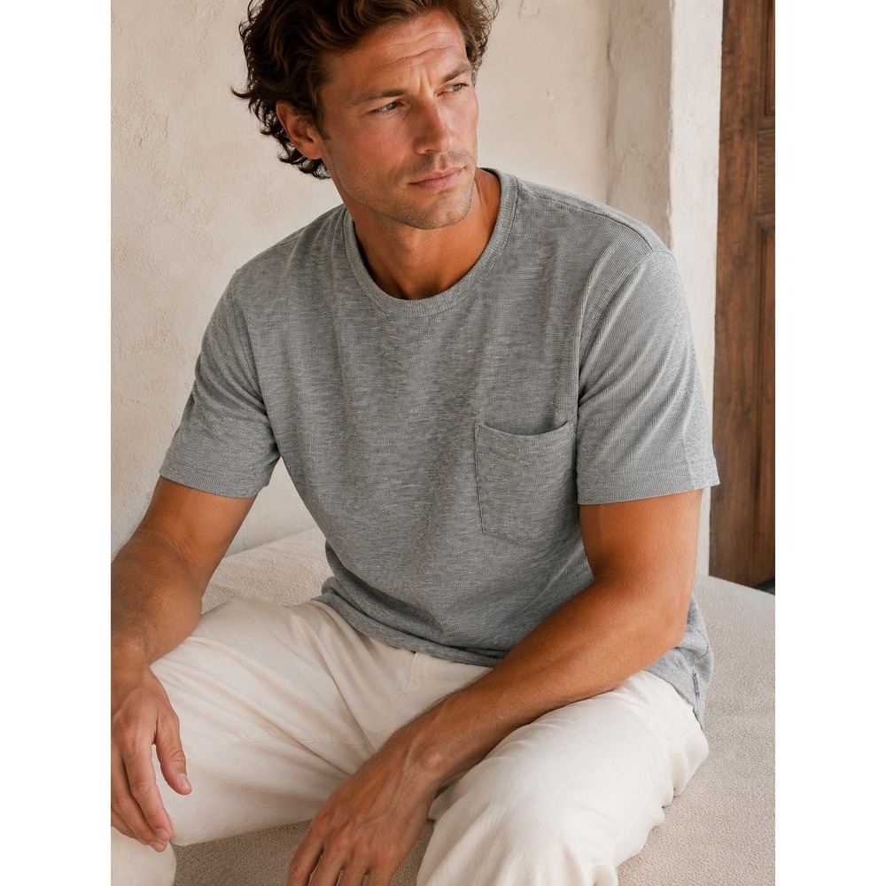No Nationality NN07 Clive Tee 3323 Mens L Grey Cotton Modal Textured T-Shirt